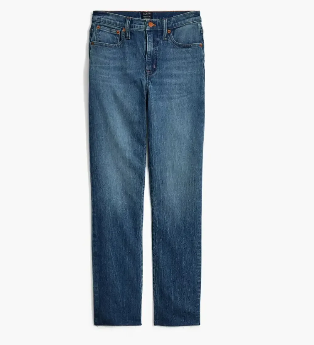 J.Crew Tall Essential Straight Jeans WMNS 30T Blue Denim Raw Hem All Day Stretch